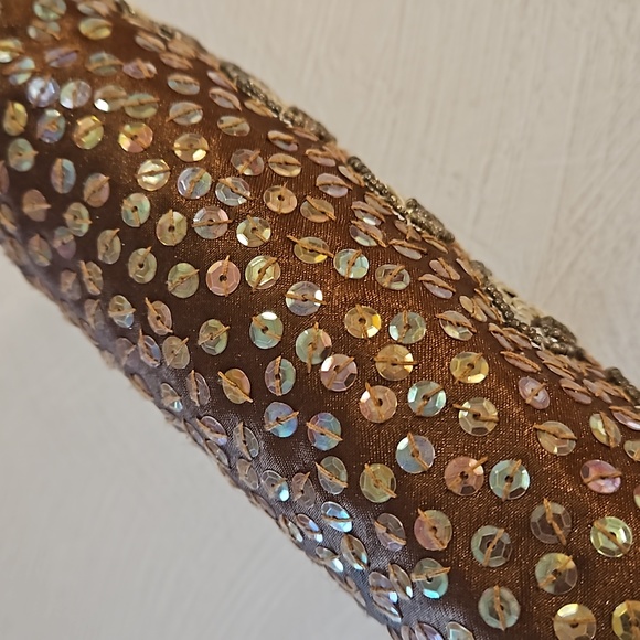 Sequin beaded evening clutch crossbody silver hardware brown iridescent EUC - Picture 9 of 13